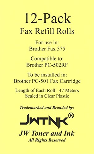 12-pack of PC-502RF Fax Film Ribbon Refill Rolls Compatible with Brother Fax 575