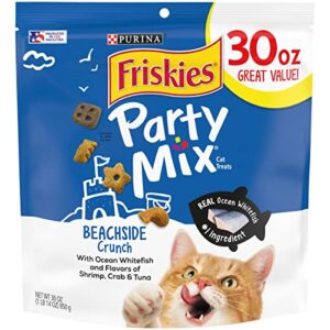 friskies purina made in usa facilities cat treats, party mix beachside crunch – (4) 30 oz. pouches