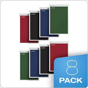 TOPS Spiral Steno Books 8 Pack, 6" x 9", Gregg Rule White Paper, Assorted Covers, 80 Sheets per Book/8 Books per Pack, Red, Black, Blue, Green (80219)