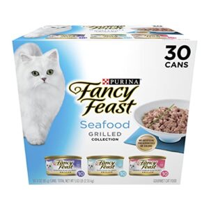 fancy feast grilled wet cat food seafood collection in wet cat food variety pack – (30) 3 oz. cans