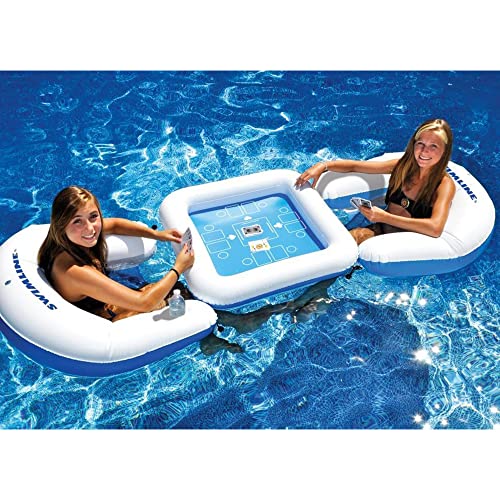 Swimline Kids Inflatable Durable Connecting Game Station Swimming Pool Toy Set with Waterproof Playing Cards, 2 Seats, and Table (2 Pack)