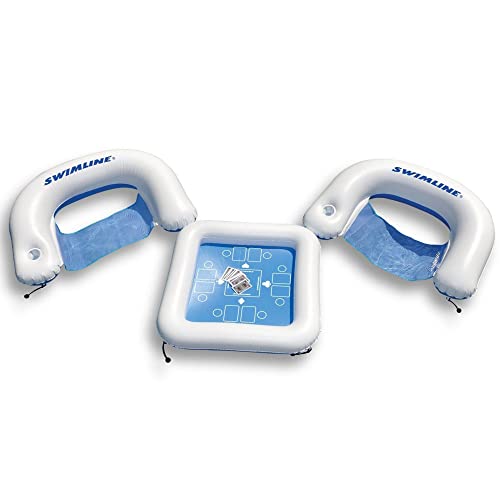 Swimline Kids Inflatable Durable Connecting Game Station Swimming Pool Toy Set with Waterproof Playing Cards, 2 Seats, and Table (2 Pack)