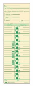 tops time cards, weekly, 1-sided, numbered days, 3-1/2″ x 10-1/2″, manila, green print, 500-count (1253)