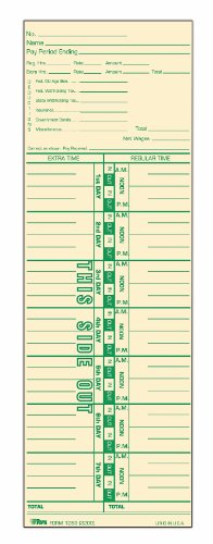 TOPS Time Cards, Weekly, 1-Sided, Numbered Days, 3-1/2" x 10-1/2", Manila, Green Print, 500-Count (1253)