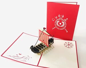 3d ship pop up card, warrior viking ship 3d pop up card for father’s day, retirement card, birthday gift for him, card for dad, husband, brother, son, grandpa, male colleague, s03