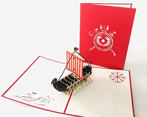 3D Ship Pop Up Card, Warrior Viking Ship 3D Pop Up Card for Father's Day, Retirement Card, Birthday Gift for Him, Card for Dad, Husband, Brother, Son, Grandpa, Male Colleague, S03