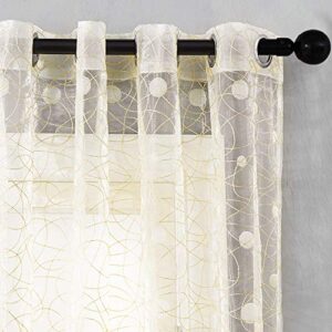 top finel embroidered dot voile sheer curtains 84 inches long for living room bedroom grommet window treatments, yellowish light filtering drapes 2 panels, (beige, 54 w x 84 l)