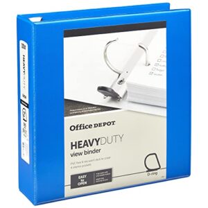 office depot® brand heavy-duty easy open® d-ring view binder, 2″ rings, 54% recycled, blue