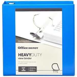 Office Depot® Brand Heavy-Duty Easy Open® D-Ring View Binder, 2" Rings, 54% Recycled, Blue