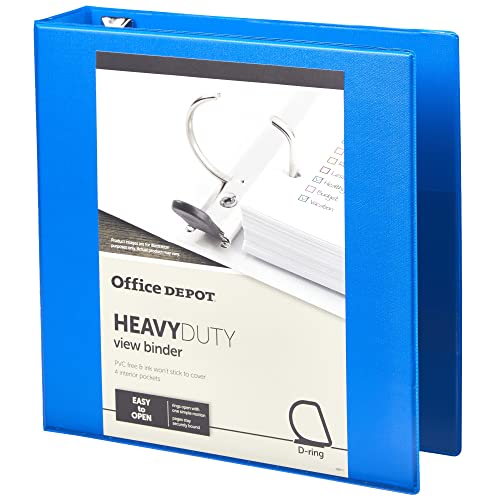 Office Depot® Brand Heavy-Duty Easy Open® D-Ring View Binder, 2" Rings, 54% Recycled, Blue