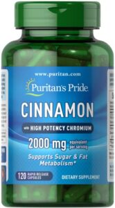 cinnamon with high potency chromium, supports sugar and fat metabolism, 120 count by puritan’s pride brown (pack of 1)