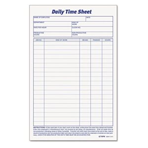 tops 30041 daily time sheets, 6-inch x9-1/2-inch, 100 sheets/pad, 2pd/pk, white