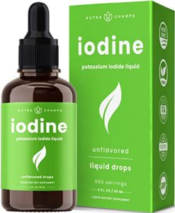 iodine drops (1-2 year supply) vegan liquid iodine supplement solution – supports thyroid health, hormones & weight – tasteless, higher absorption than tablets – iodine tincture 590 servings
