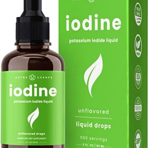 Iodine Drops (1-2 Year Supply) Vegan Liquid Iodine Supplement Solution - Supports Thyroid Health, Hormones & Weight - Tasteless, Higher Absorption Than Tablets - Iodine Tincture 590 Servings