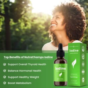 Iodine Drops (1-2 Year Supply) Vegan Liquid Iodine Supplement Solution - Supports Thyroid Health, Hormones & Weight - Tasteless, Higher Absorption Than Tablets - Iodine Tincture 590 Servings