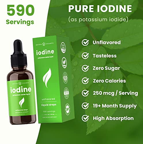 Iodine Drops (1-2 Year Supply) Vegan Liquid Iodine Supplement Solution - Supports Thyroid Health, Hormones & Weight - Tasteless, Higher Absorption Than Tablets - Iodine Tincture 590 Servings