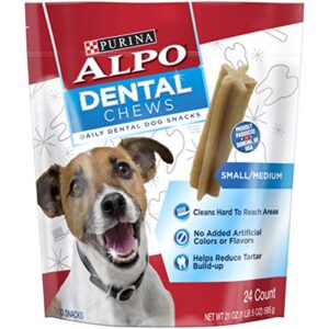 purina alpo made in usa facilities small/medium dog dental chews, dog snacks – 24 ct. pouch