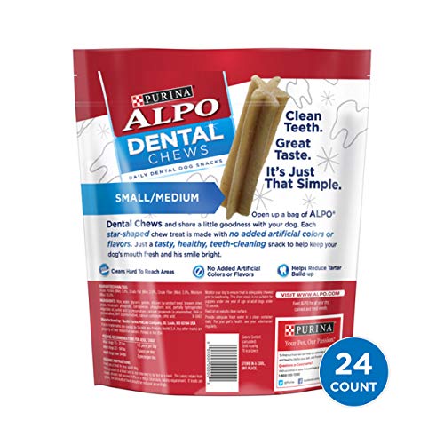Purina ALPO Made in USA Facilities Small/Medium Dog Dental Chews, Dog Snacks - 24 ct. Pouch