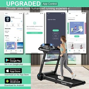 Goplus Folding Treadmill, Superfit Electric Portable Treadmill with Blue Tooth Speaker, APP Control and 16.5'' Wide Tread Belt, Running Jogging Machine for Home and Office Use