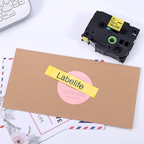 Labelife Compatible with Label Tape Replacement for Brother P Touch 18mm Label Tape TZe-641 Black on Yellow and Replace 24mm Label Tape TZe-251, Black on White (Total 8-Pack)