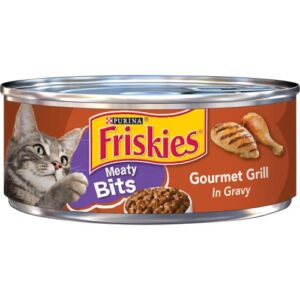 purina friskies gravy wet cat food, meaty bits gourmet grill – (24) 5.5 oz. cans