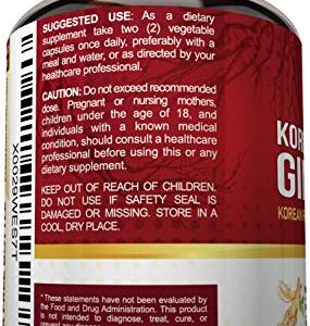 NutriFlair Korean Red Panax Ginseng 1600mg, 120 Vegan Capsules - High Potency Ginseng Root 5% Ginsenosides Extract Powder Supplement - Energy, Focus, Vigor, Performance Pills for Women & Men, Non-GMO