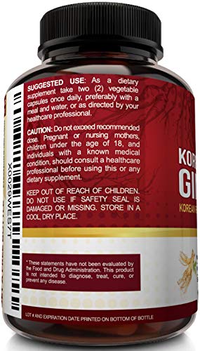 NutriFlair Korean Red Panax Ginseng 1600mg, 120 Vegan Capsules - High Potency Ginseng Root 5% Ginsenosides Extract Powder Supplement - Energy, Focus, Vigor, Performance Pills for Women & Men, Non-GMO