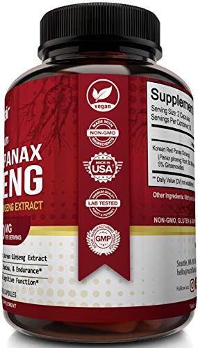 NutriFlair Korean Red Panax Ginseng 1600mg, 120 Vegan Capsules - High Potency Ginseng Root 5% Ginsenosides Extract Powder Supplement - Energy, Focus, Vigor, Performance Pills for Women & Men, Non-GMO