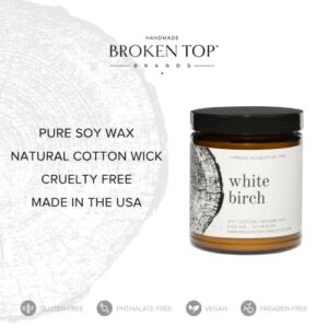 Broken Top - White Birch|9 oz. Cyprus, Eucalyptus & Pine. Pure Soy Wax Candle. 50-Hour Burn Time. Natural Cotton Wick, Vegan, No Parabens, No Phthalates