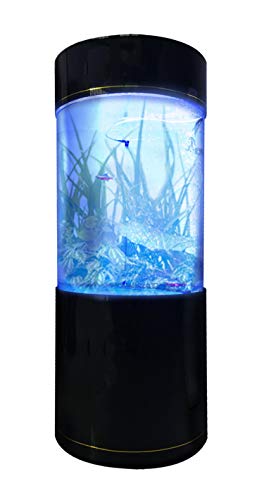 Penn-Plax Water World Luxury Large Cylinder Acrylic Aquarium with Built-in Stand and Storage Top – 360° View – Great for Freshwater and Saltwater Fish – 53 Gallons