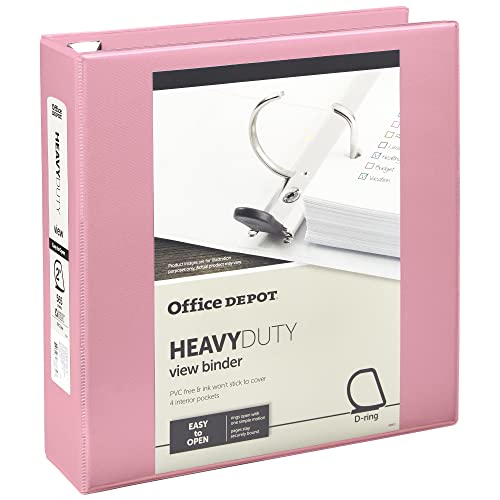 Office Depot® Heavy-Duty View 3-Ring Binder, 2" D-Rings, 49% Recycled, Light Pink