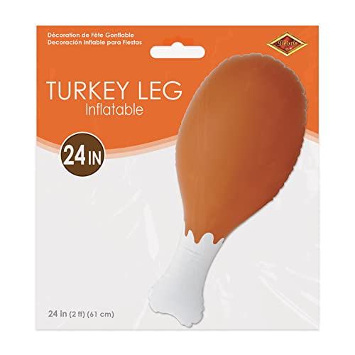 Beistle 2 FT Giant Inflatable Turkey Drumstick Leg Autumn Fall Thanksgiving Party Decorations and Photo Booth Props, Indoor/Outdoor Use, 24", Brown/White