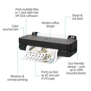 HP DesignJet T210 Large Format 24-inch Color Plotter Printer, Includes 2-Year Warranty Care Pack (8AG32H),Black