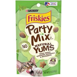 purina friskies made in usa facilities, natural cat treats, party mix natural yums catnip flavor – (10) 2.1 oz. pouches