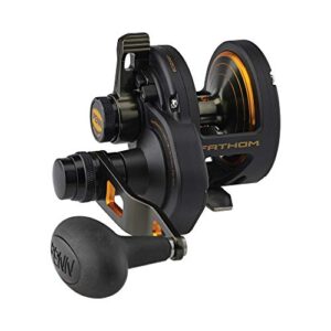 penn fishing penn fathom lever drag 2 speed conventional fishing reel, black gold, 15xn (fth15xnld2)