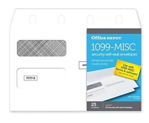 office depot brand 1099-misc double-window 25 recipient security self-seal envelopes, 5 5/8″ x 9″, white, pack of 25 envelopes