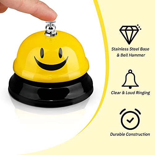 3 Pieces Desk Bell for Service, Smile Face Call Bell, Desk Bell 3 Inch Diameter, Call Bells with Metal Anti-Rust Construction,Front Desk Bell for Hotel, Restaurant, Office, Schools (Red, Yellow, Blue)