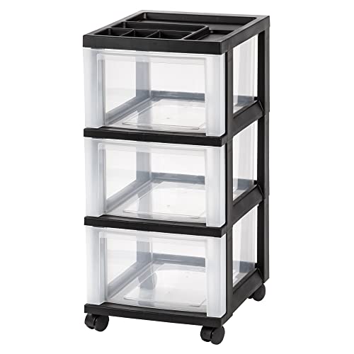 Office Depot Medium Plastic Storage Cart, 3 Drawers, 26 1/5in.H x 12 1/10in.W x 14 3/10in.D, Black, 116811