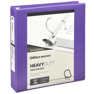 office depot® brand heavy-duty d-ring view binder, 1 1/2″ rings, 54% recycled, purple