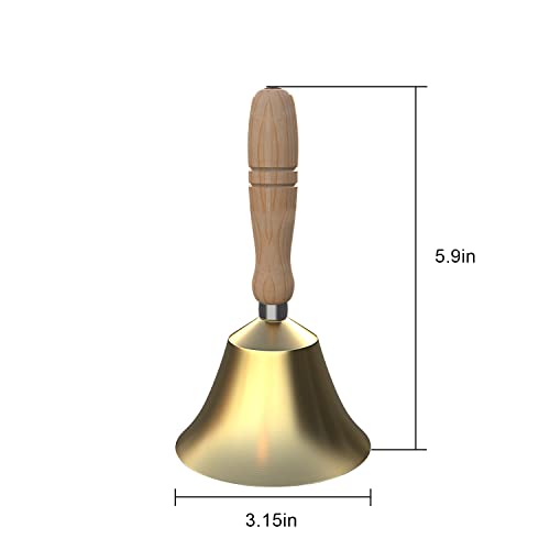 Hand Bell - Hand Call Bell with Brass Solid Wood Handle,Very Loud Handbell，3.15 Inch Large Hand Bell ，Hand Bells for Kids and Adults, Used for Weddings, School Classroom，Service and Game