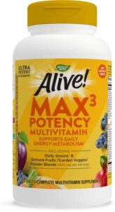 nature’s way alive! max3 potency multivitamin, high potency b-vitamins, no iron, 180 tablets