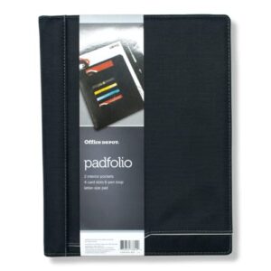 office depot premium professional padfolio, 12-1/2″h x 9-7/8″w, black, paper notepad included
