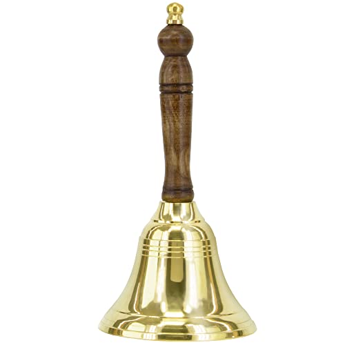 Versatile Brass Hand Bell - 3.12 Inch Diameter, 7 Inch Height, Perfect for Weddings,Games, Schools, Reception Desks and Religious Ceremonies, and Events - Handcrafted in India