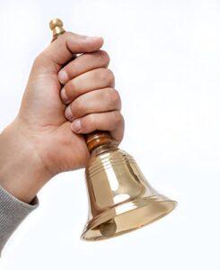 versatile brass hand bell – 3.12 inch diameter, 7 inch height, perfect for weddings,games, schools, reception desks and religious ceremonies, and events – handcrafted in india