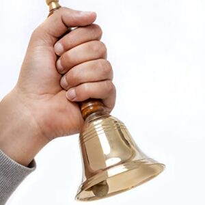 Versatile Brass Hand Bell - 3.12 Inch Diameter, 7 Inch Height, Perfect for Weddings,Games, Schools, Reception Desks and Religious Ceremonies, and Events - Handcrafted in India