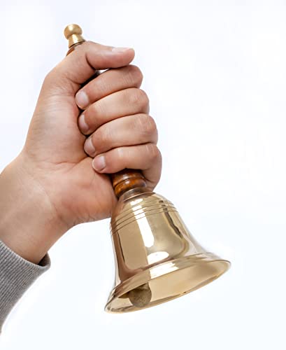 Versatile Brass Hand Bell - 3.12 Inch Diameter, 7 Inch Height, Perfect for Weddings,Games, Schools, Reception Desks and Religious Ceremonies, and Events - Handcrafted in India