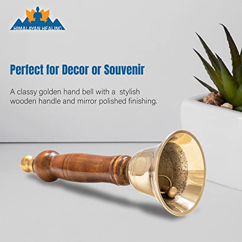 Versatile Brass Hand Bell - 3.12 Inch Diameter, 7 Inch Height, Perfect for Weddings,Games, Schools, Reception Desks and Religious Ceremonies, and Events - Handcrafted in India