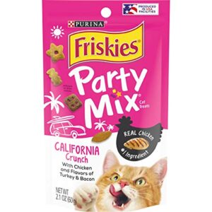 purina friskies made in usa facilities cat treats, party mix california crunch with chicken – (10) 2.1 oz. pouches