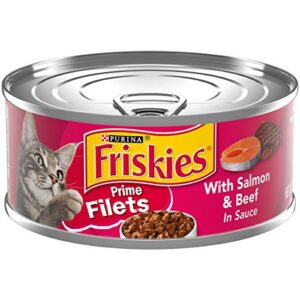 purina friskies wet cat food, prime filets with salmon & beef in sauce – (24) 5.5 oz. cans