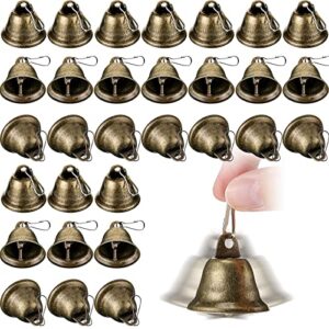 30 pieces craft bells small brass bells for crafts vintage bells with spring hooks for hanging wind chimes making dog training doorbell christmas tree wedding decor, 1.65 x 1.5 inch (bronze)